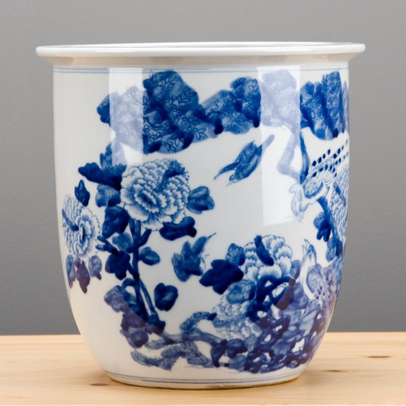 Danny's Fine Porcelain White/Blue Pot Planter | Perigold